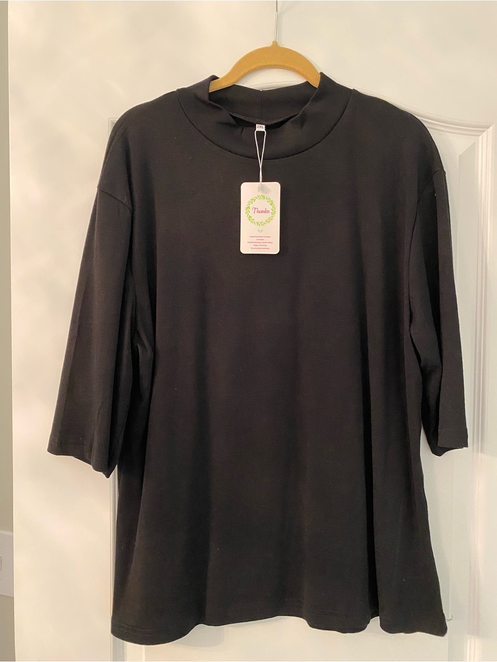 Macy's Black Mock Neck Short Sleeve Tee